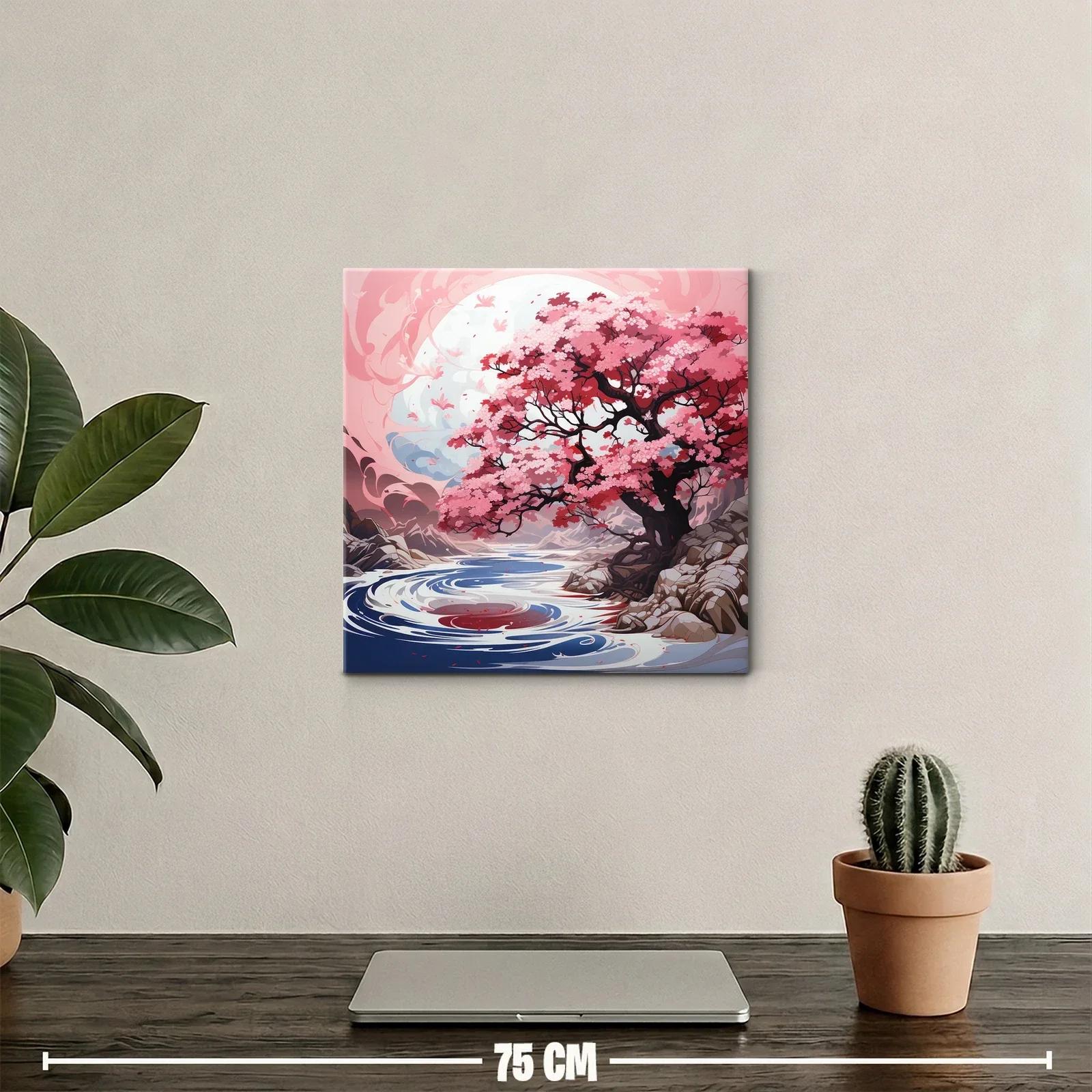 Impresionante árbol de flores rojas junto a río sereno — miniatura 2