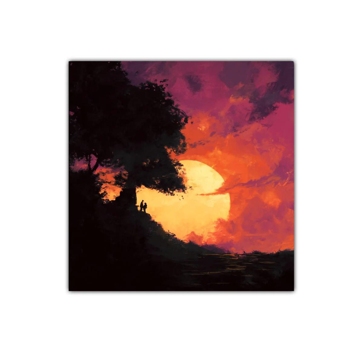 Atardecer mágico con siluetas junto a un árbol gigante — imagen principal