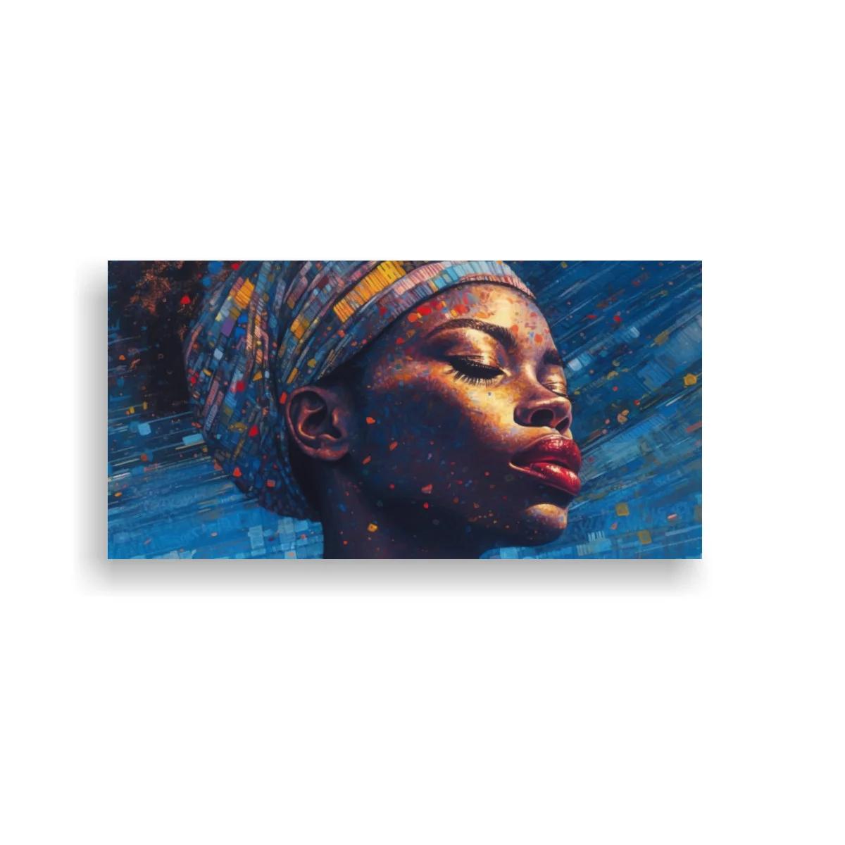 Cuadro retrato de mujer con turbante multicolor