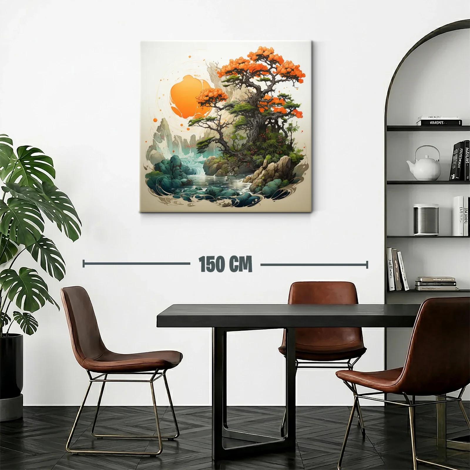 Paisaje sereno con árbol en flor y cascada mística — miniatura 2