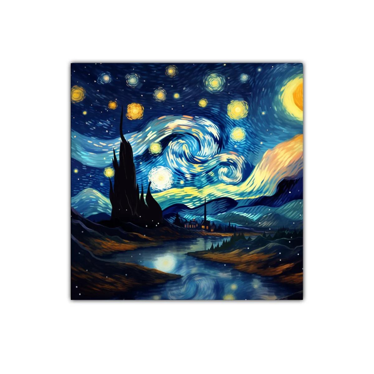 Paisaje nocturno con cielo estrellado vibrante y río reflejante — imagen principal