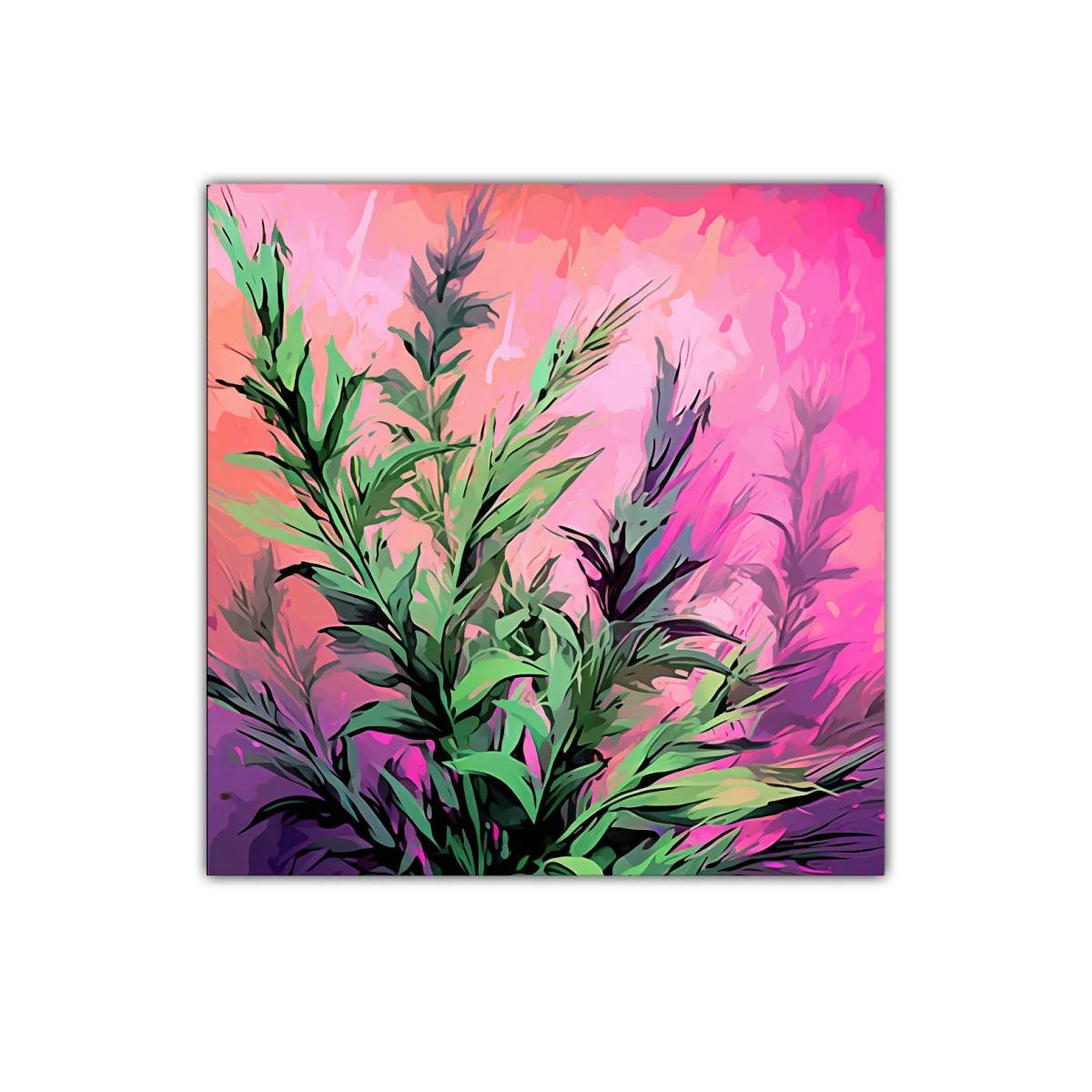 Cuadro decorativo de follaje vibrante en tonos rosas y verdes — imagen principal