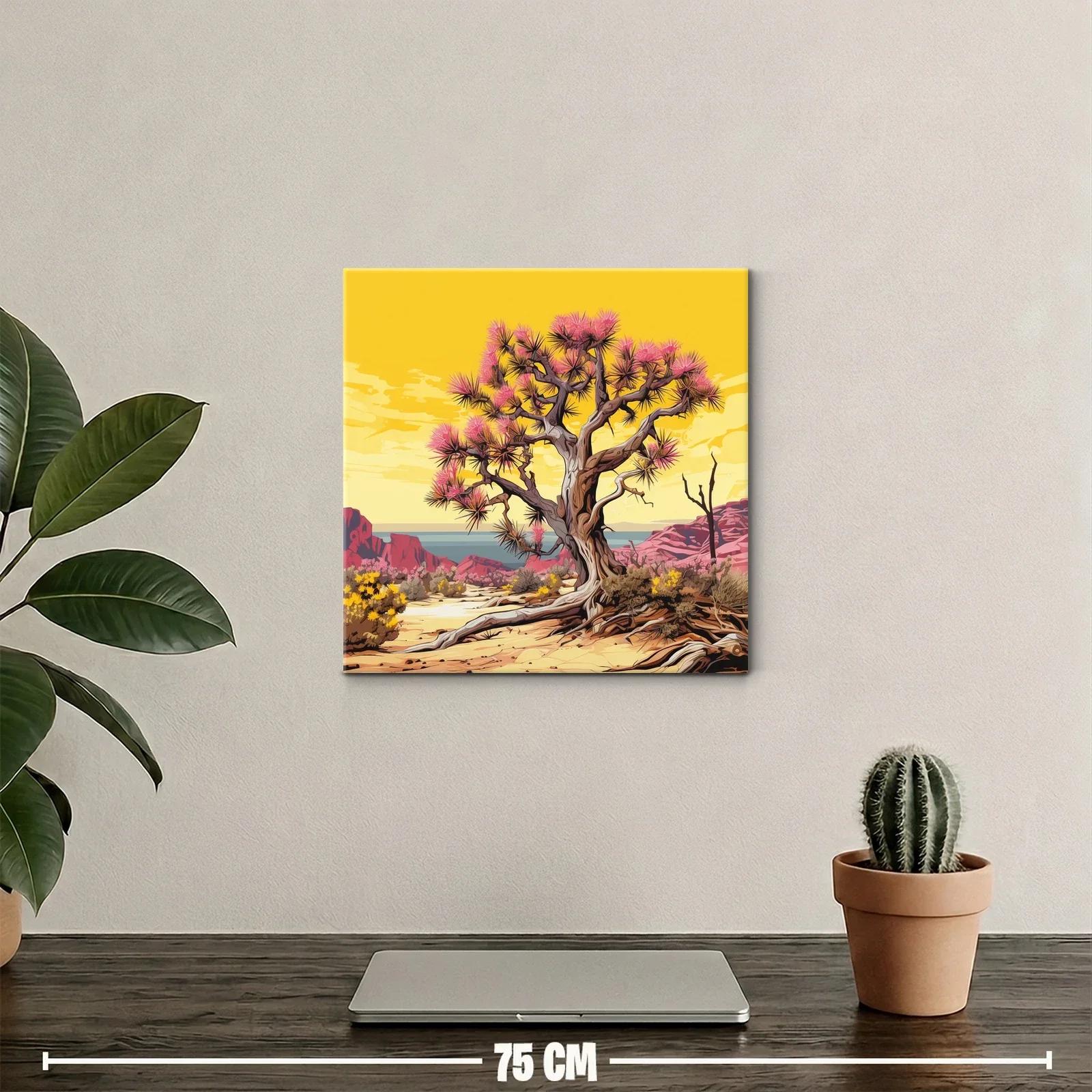Árbol desierto con flores rosas y paisaje brillante — miniatura 2