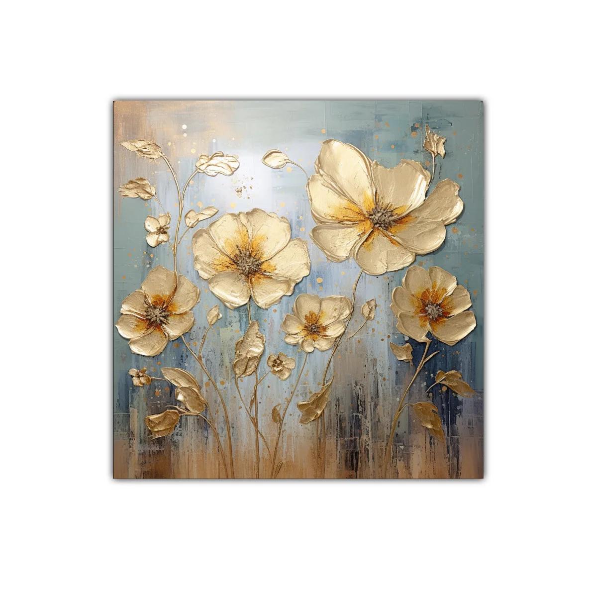 Cuadro decorativo floral en tonos dorados y azules suaves — imagen principal