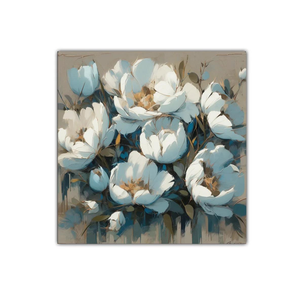 Ramillete de flores blancas y azules con pinceladas suaves