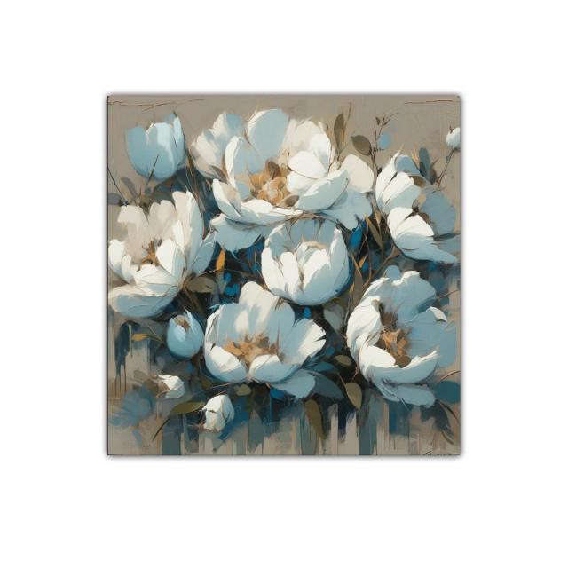 Ramillete de flores blancas y azules con pinceladas suaves