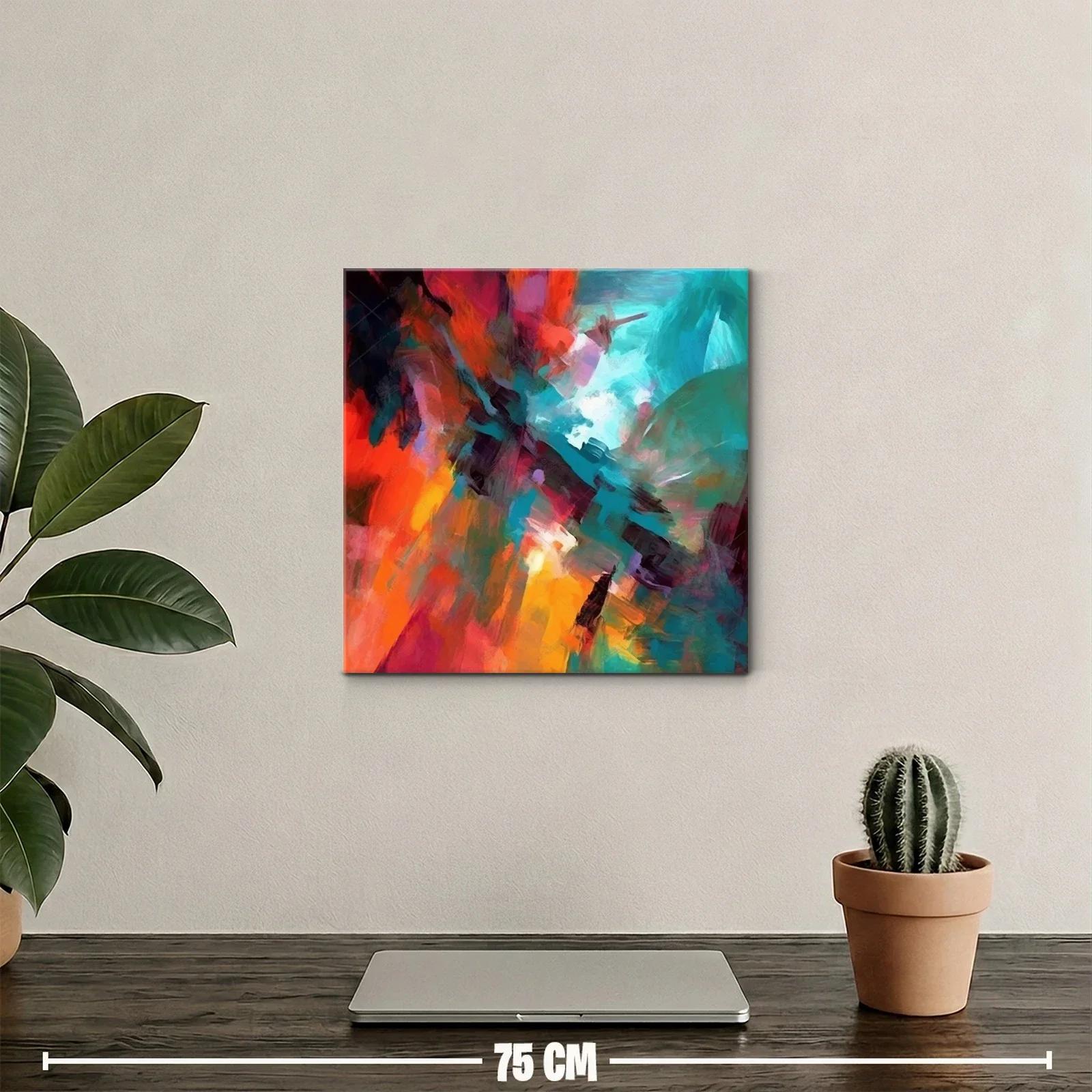 Cuadro abstracto con vibrantes tonos cálidos y fríos impactantes — miniatura 2