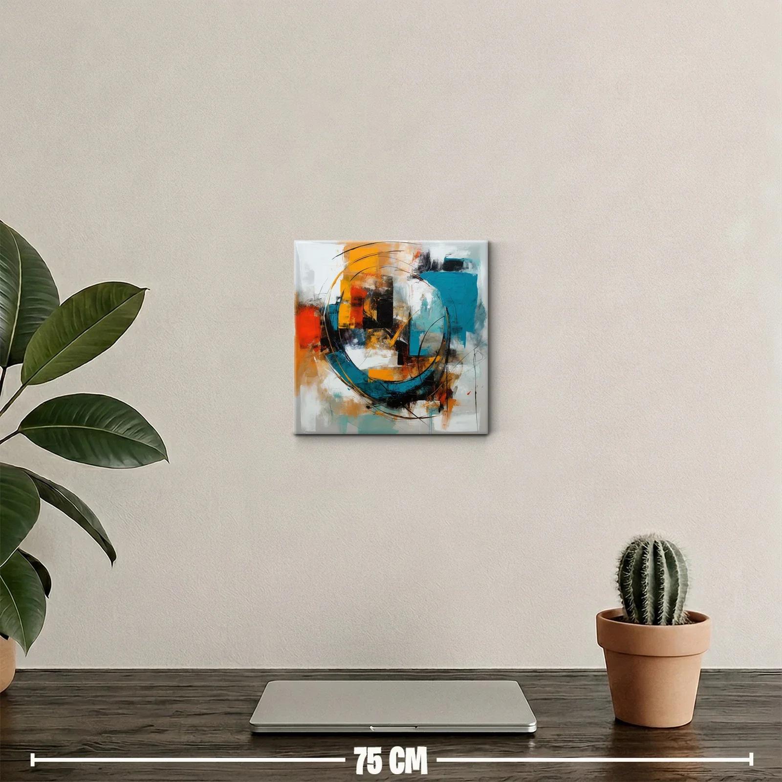 Cuadro decorativo abstracto con tonos azules y naranjas vivos — miniatura 2
