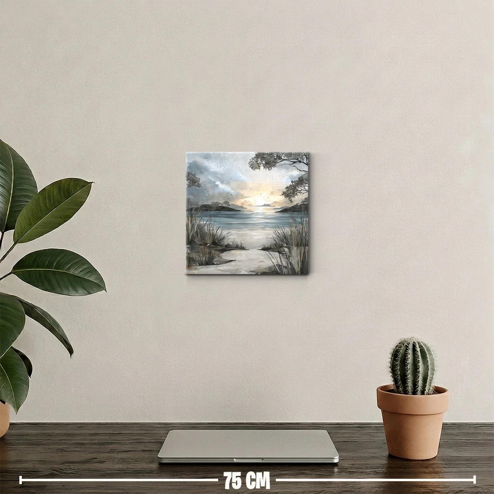 Paisaje sereno al atardecer en tonos neutros y azules — miniatura 2