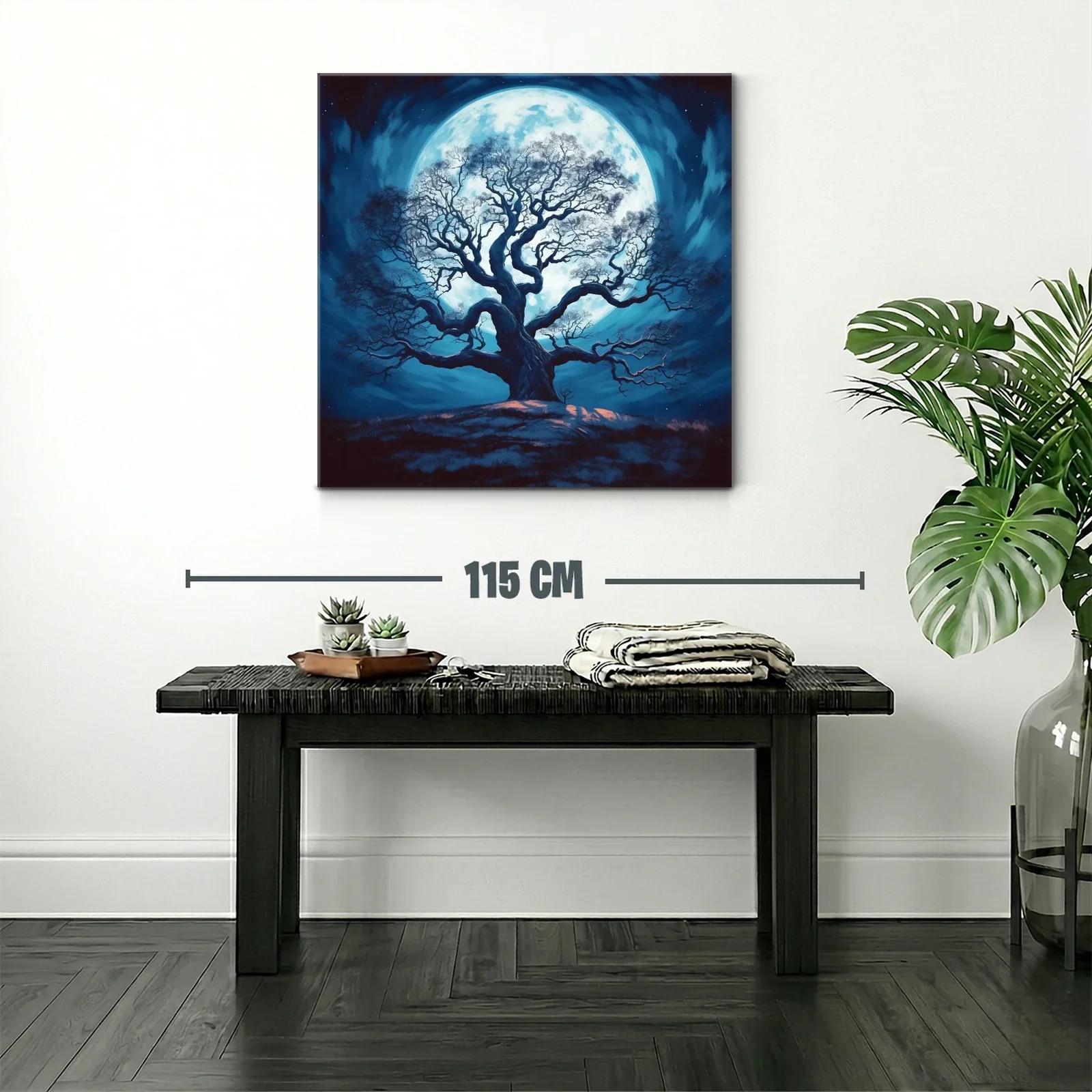 Árbol solitario frente a luna llena azul vibrante — miniatura 2