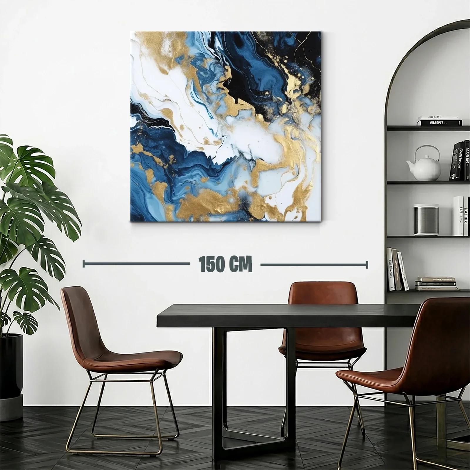 Arte abstracto en tonos azules con destellos dorados llamativos — miniatura 2