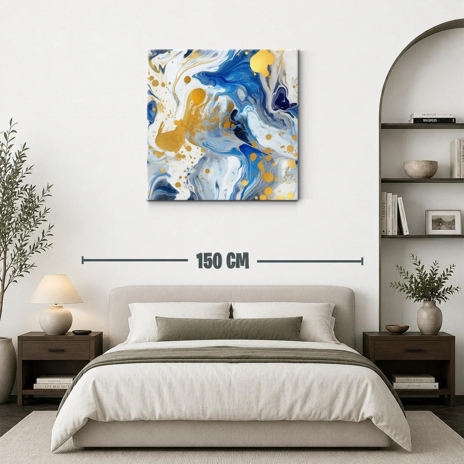 Cuadro abstracto con tonos azules y detalles dorados brillantes — miniatura 3