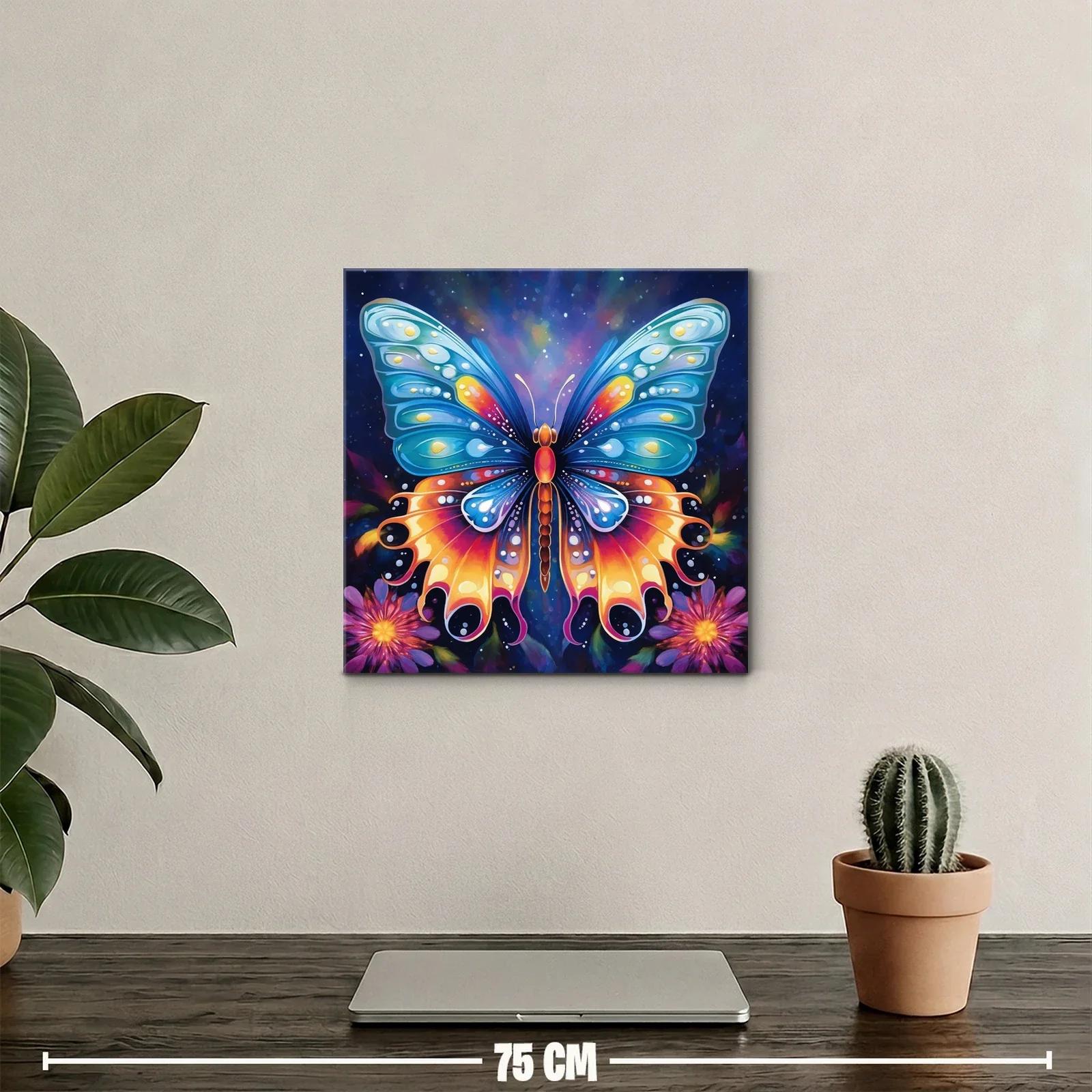 Mariposa vibrante entre flores con fondo estrellado — miniatura 2