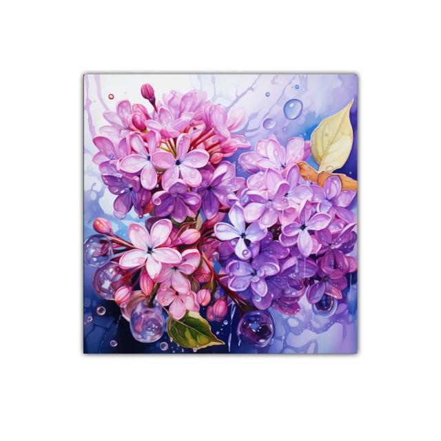 Cuadro floral con flores lilas y rosas brillante