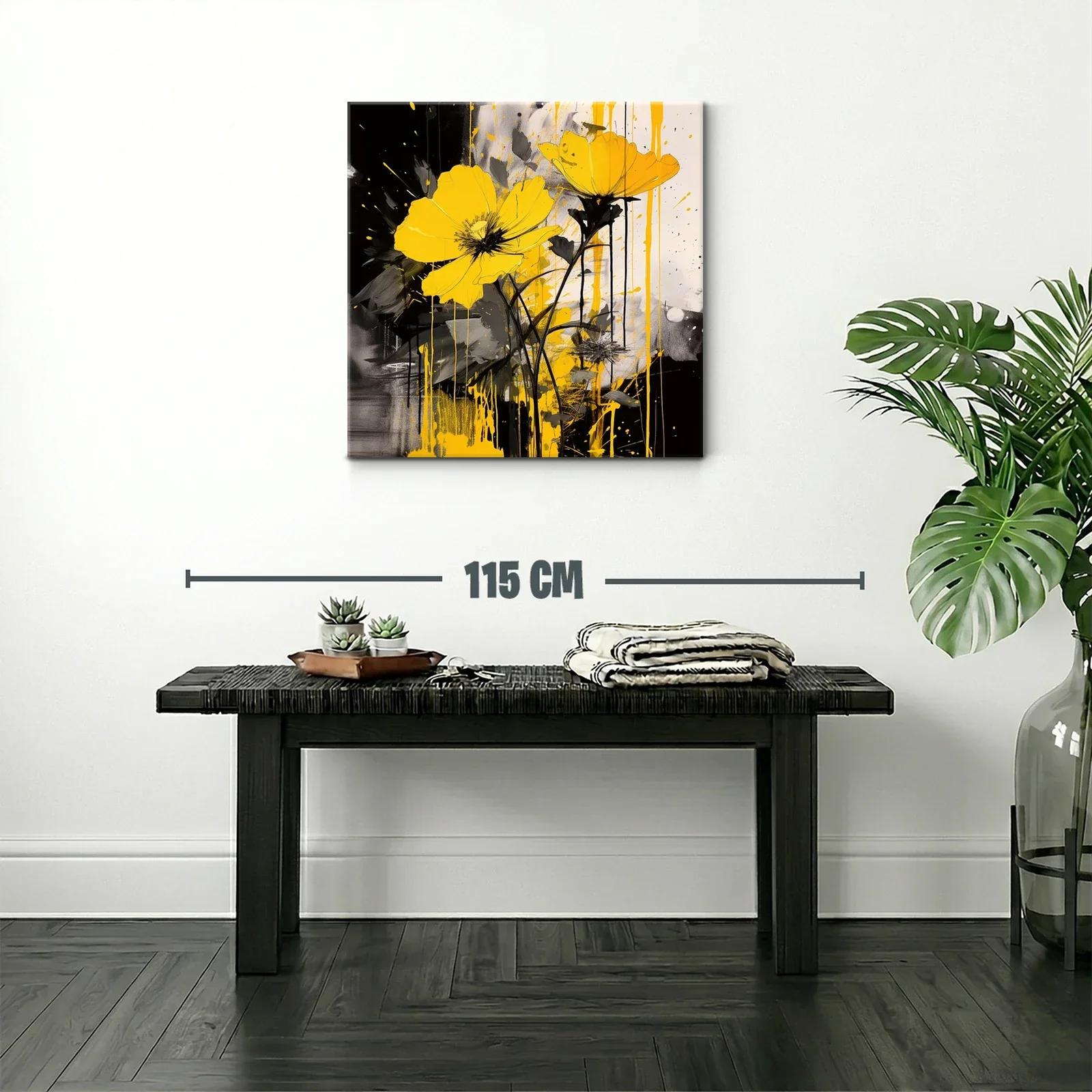 Vibrante cuadro floral con tonos amarillos y contraste negro — miniatura 2