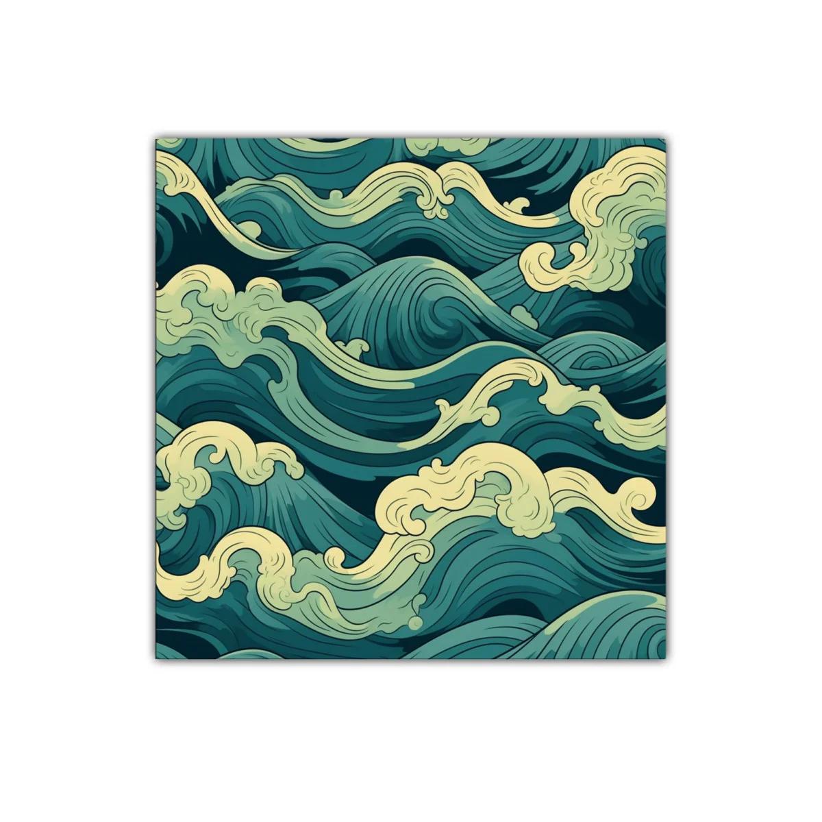 Cuadro decorativo con diseño de olas estilizadas en tonos azules