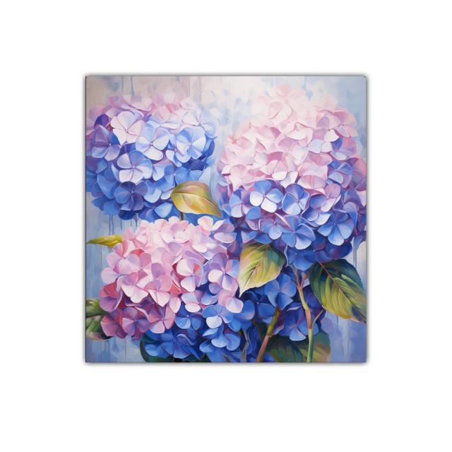 Cuadro decorativo con flores hortensias en tonos pastel