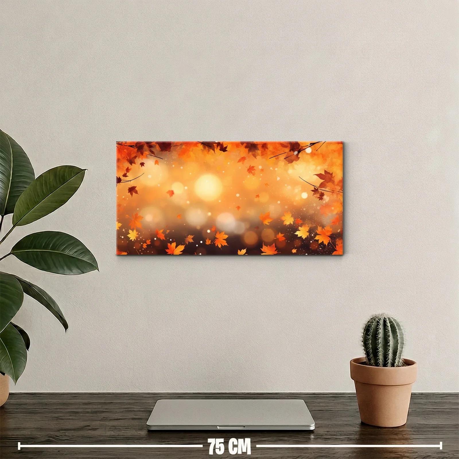 Cuadro hojas de arce otoñales con fondo luminoso dorado — miniatura 2