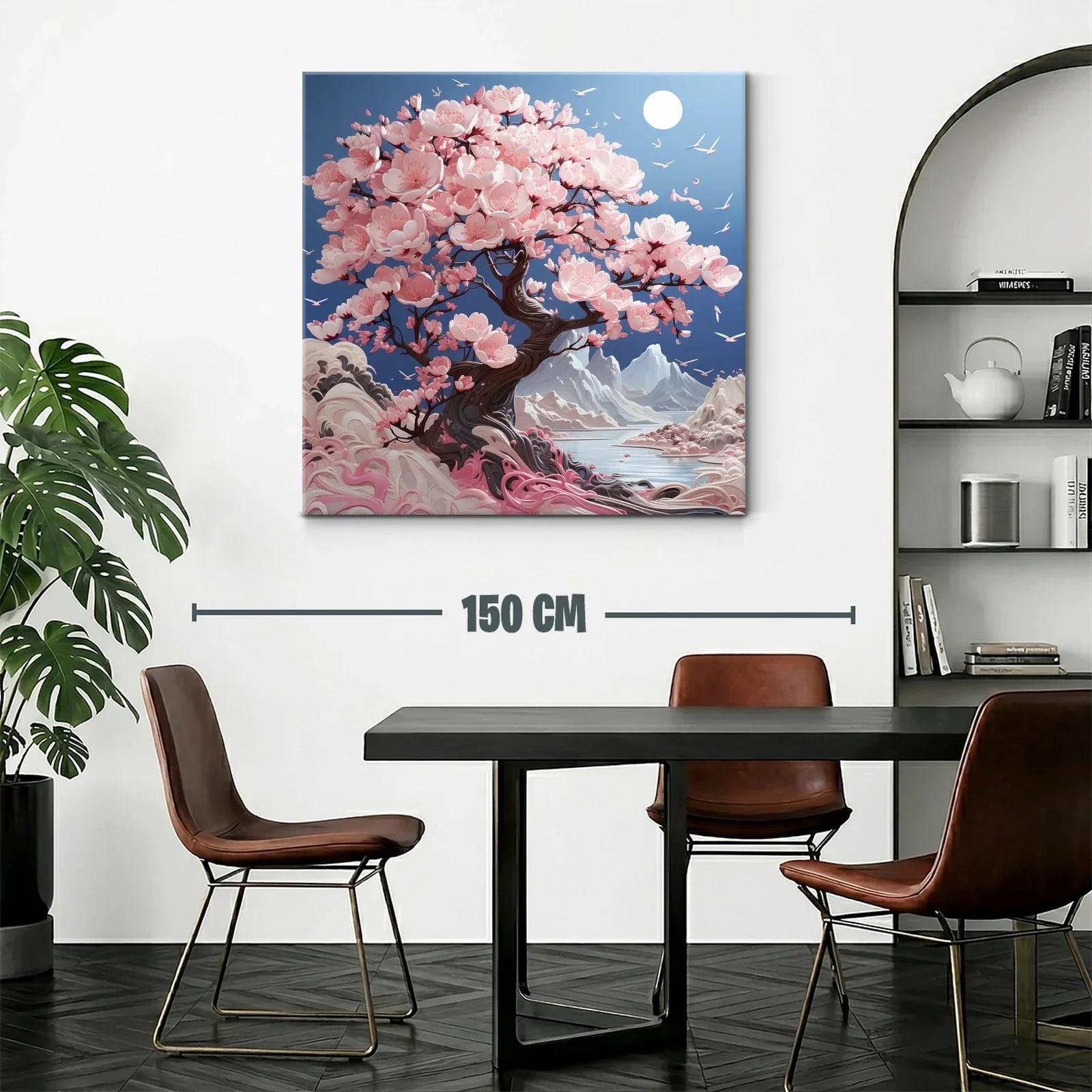 Árbol de flores rosas en paisaje sereno de montaña — miniatura 2