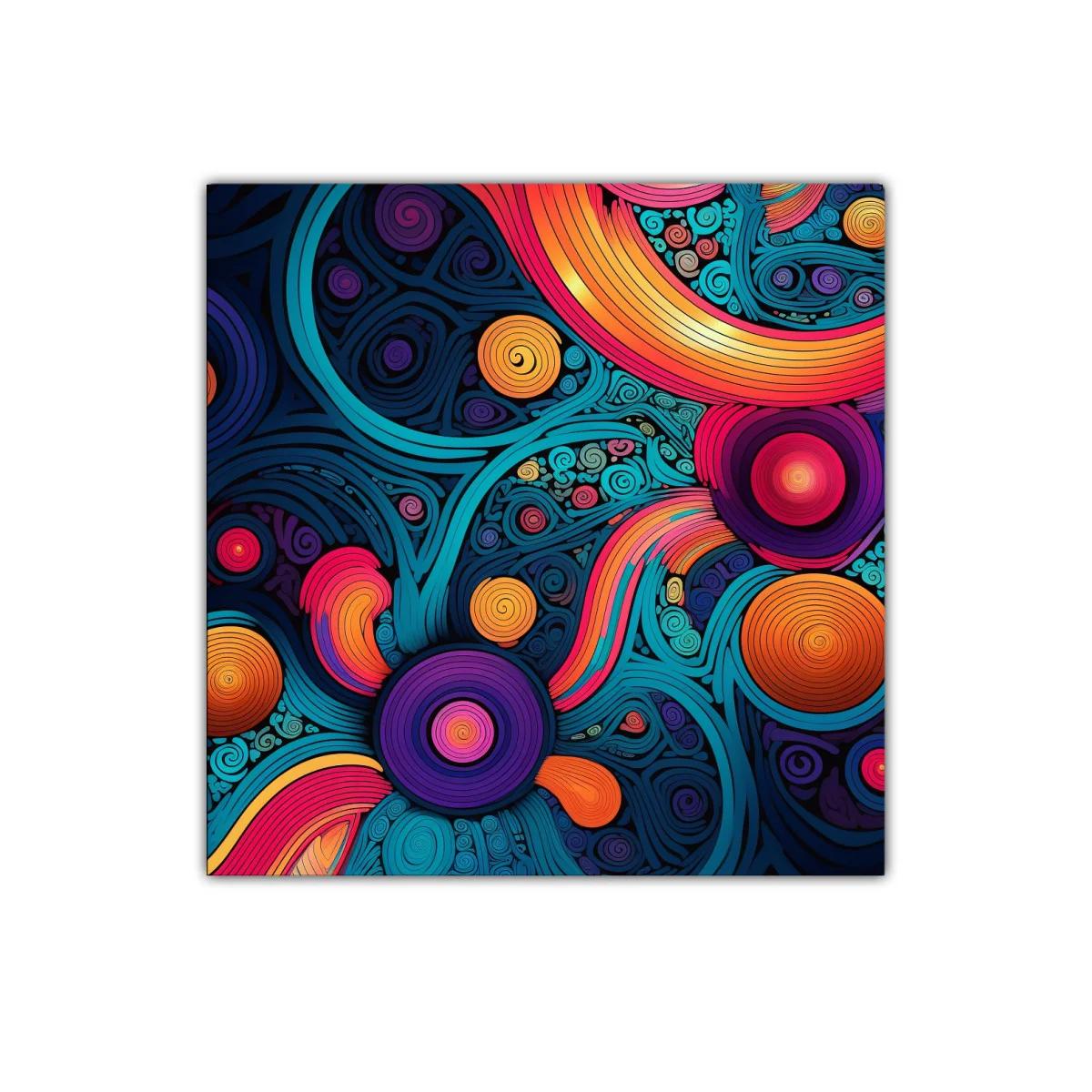 Cuadro decorativo con diseño abstracto y vibrantes espirales coloridas