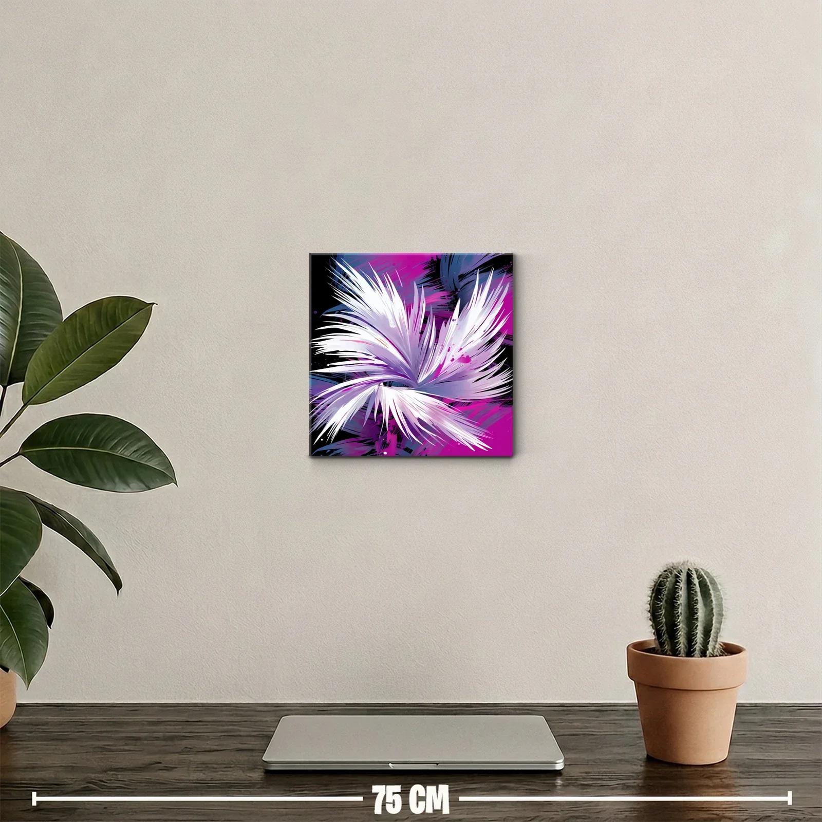 Cuadro decorativo con flor estilizada en tonos morados y blancos — miniatura 2
