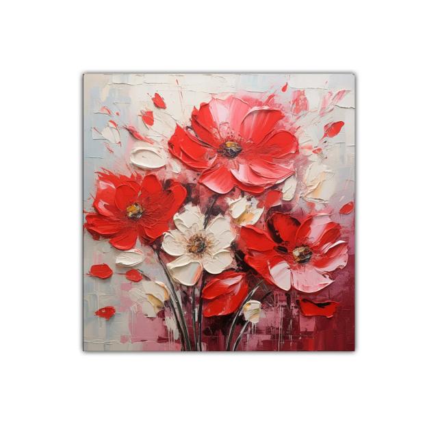 Cuadro decorativo con flores rojas y blancas vibrantes