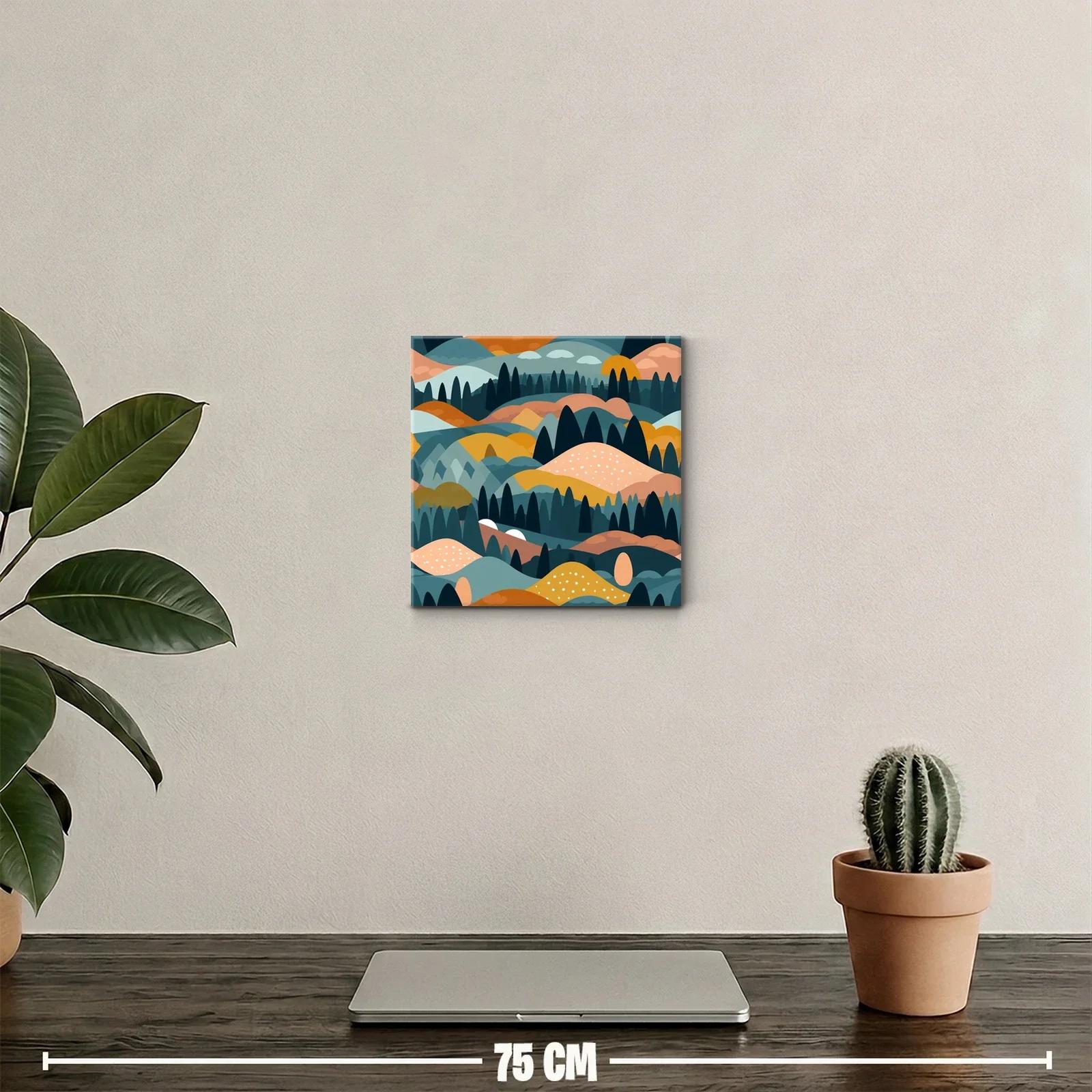 Paisaje abstracto de colinas y bosques en tonos cálidos — miniatura 2