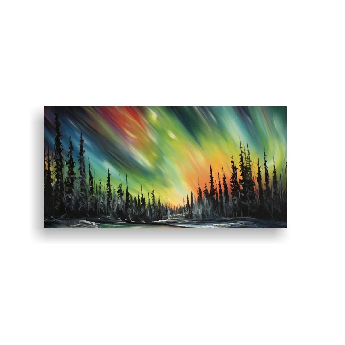 Cuadro aurora boreal sobre bosque de pinos — imagen principal