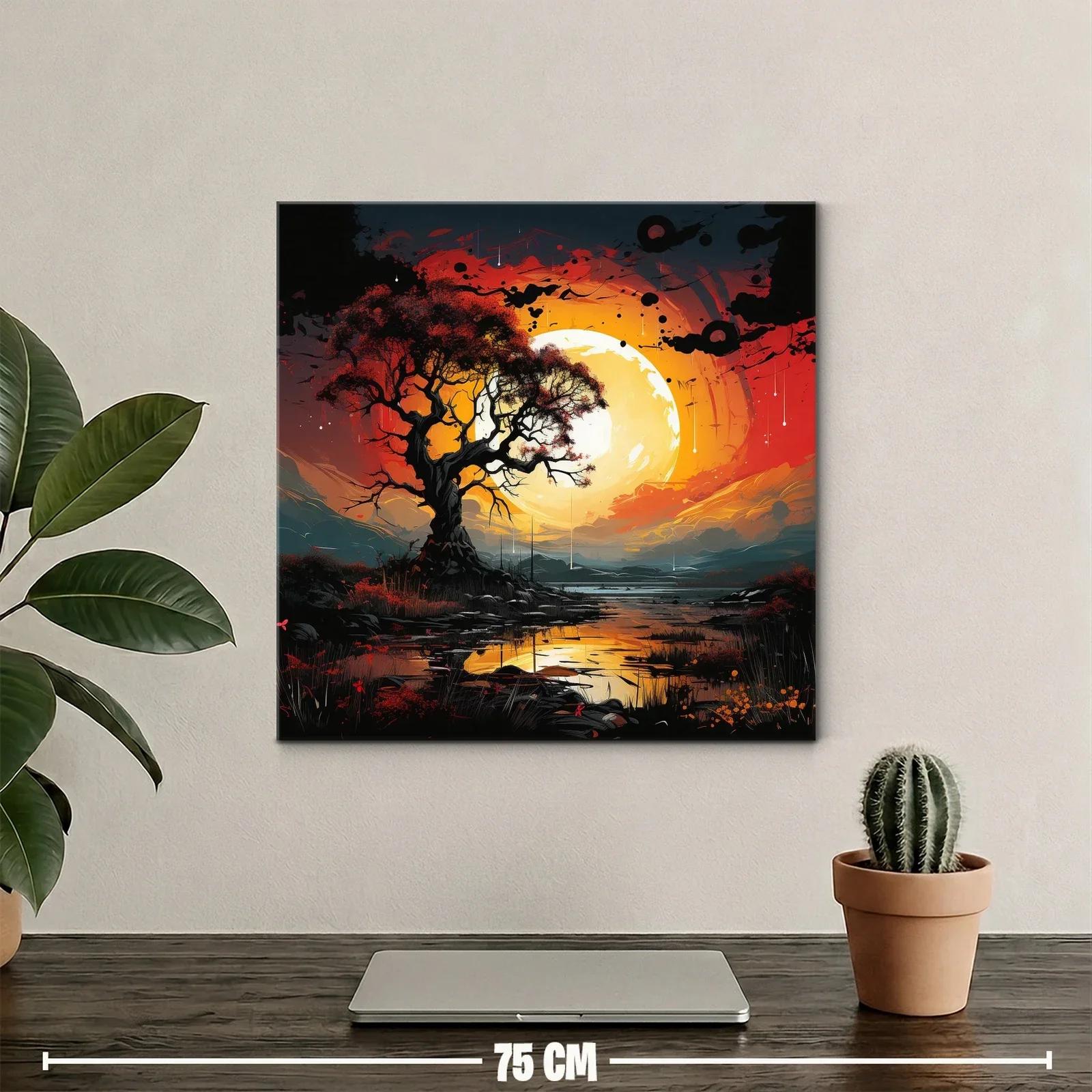 Atardecer místico con árbol sobre lago reflejante — miniatura 2