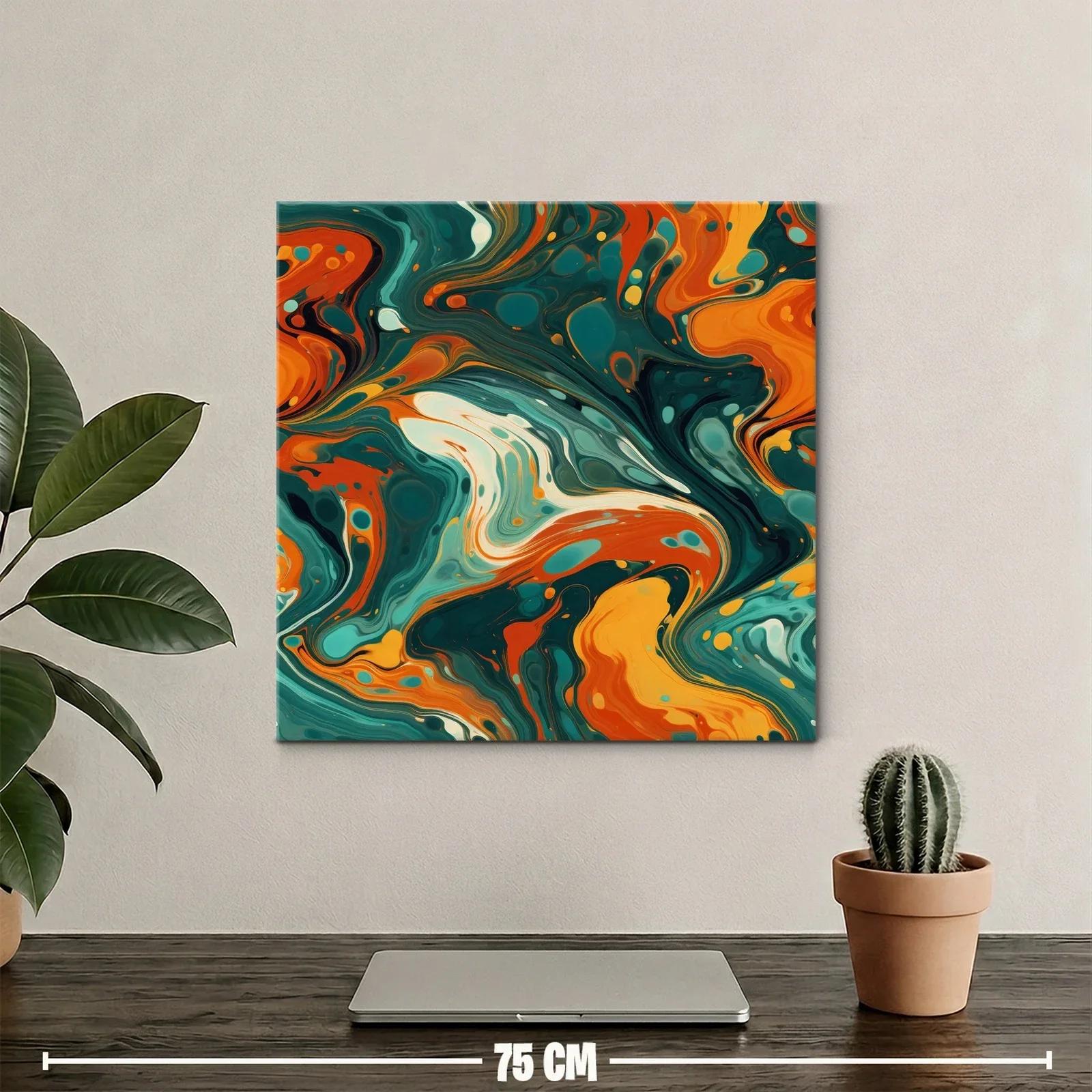 Cuadro abstracto con paleta vibrante en tonos verdes y naranjas — miniatura 2