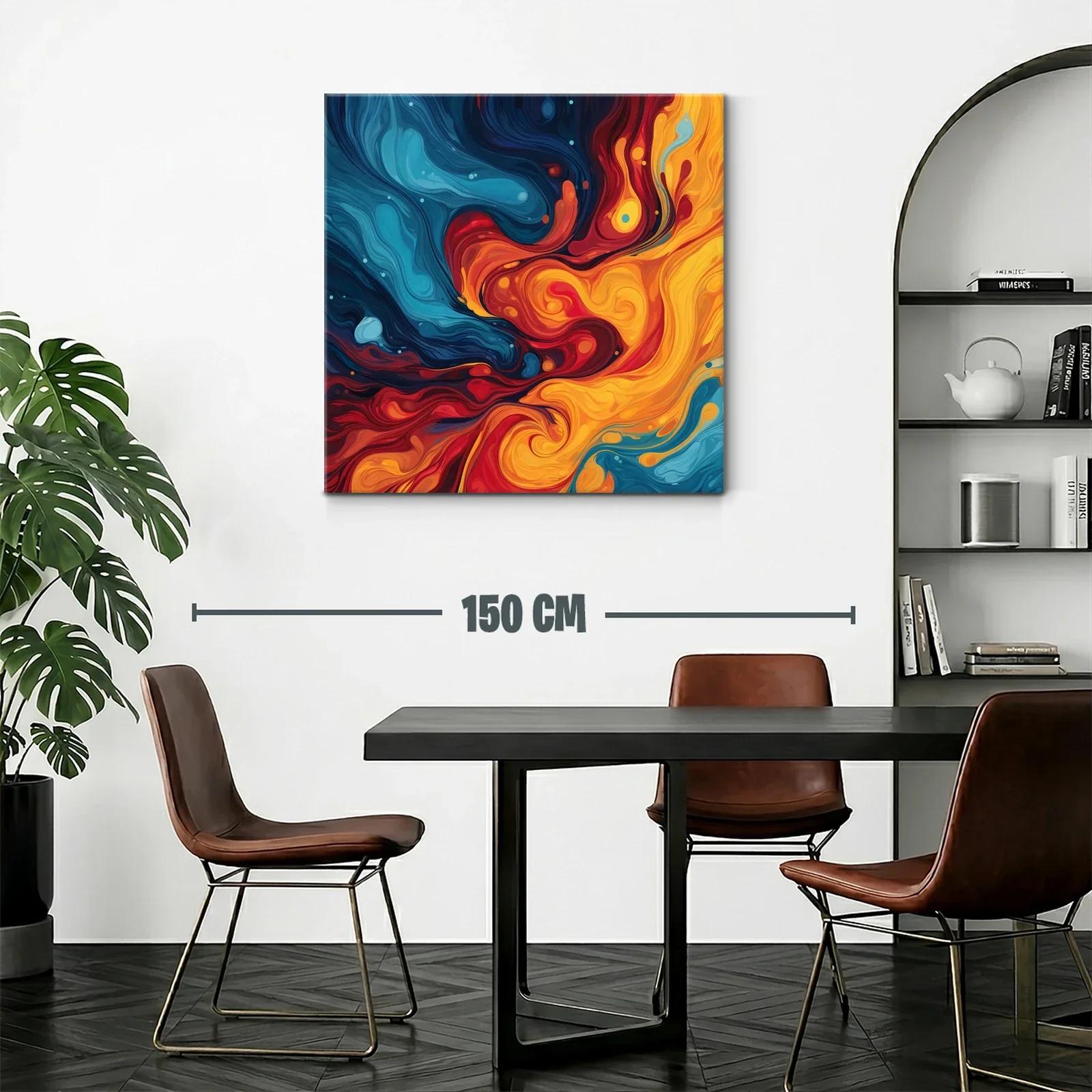 Cuadro abstracto con remolinos en tonos cálidos y fríos — miniatura 2