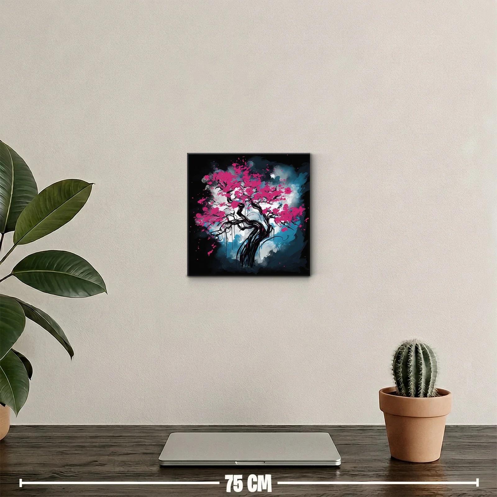 Árbol de flores fucsias sobre fondo abstracto azul y negro — miniatura 2
