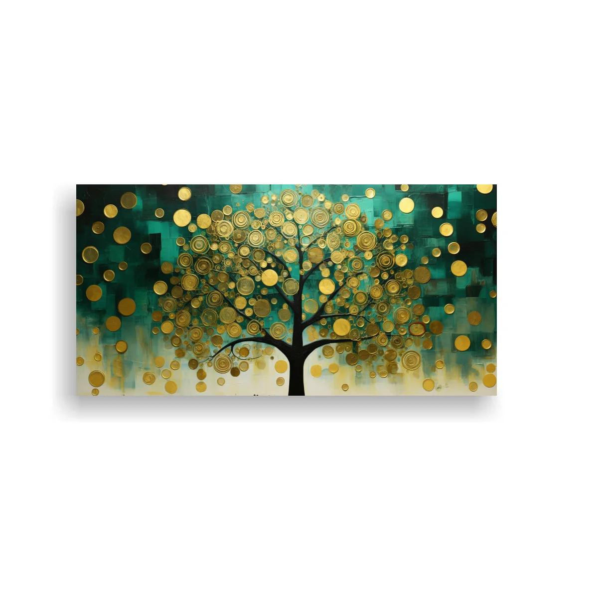 Cuadro árbol de la vida con círculos dorados y fondo turquesa — imagen principal