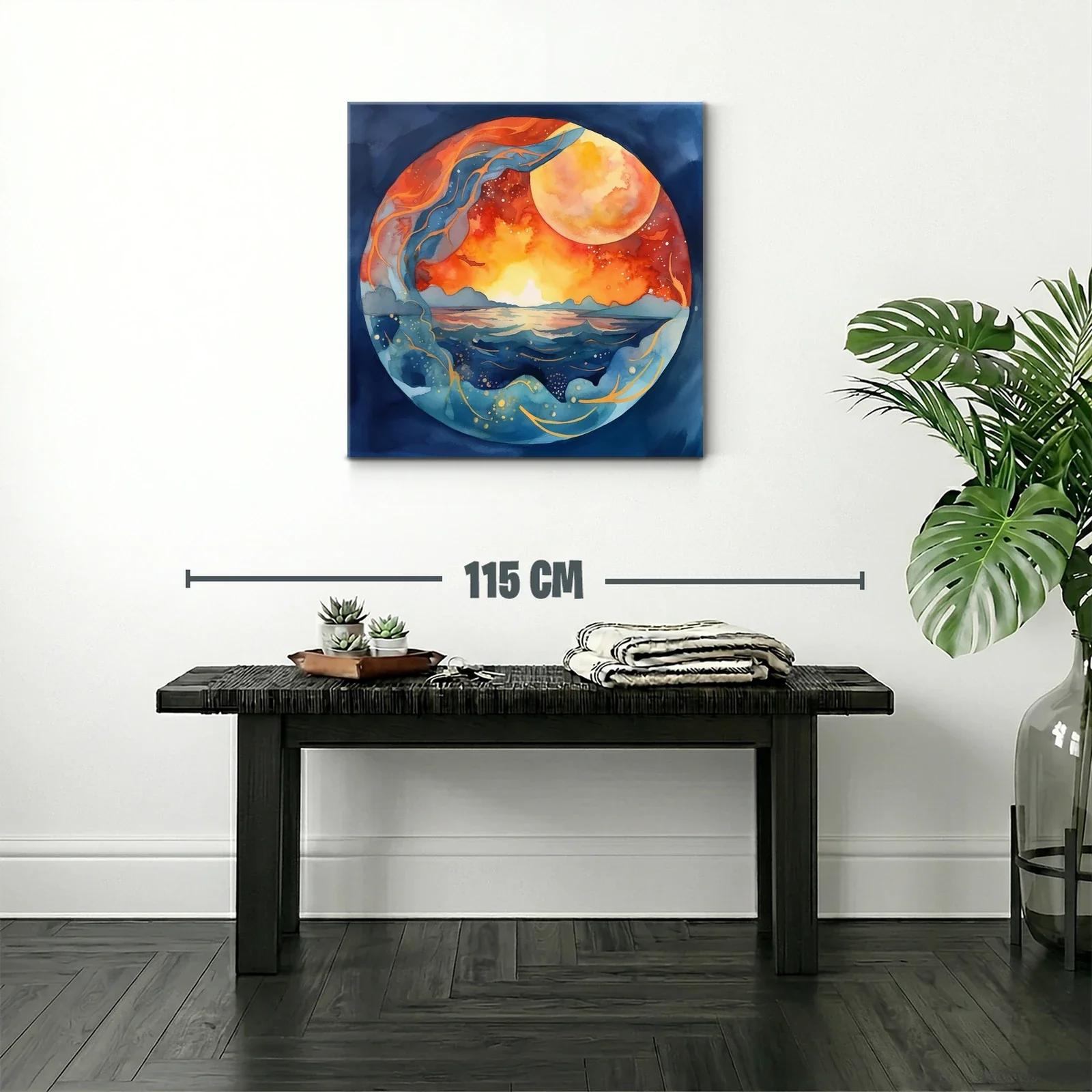 Atardecer celestial con mar y luna gigante vibrante — miniatura 2