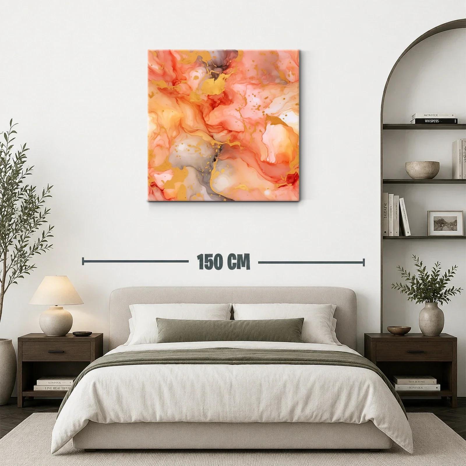 Cuadro abstracto con tonos cálidos y detalles dorados — miniatura 3