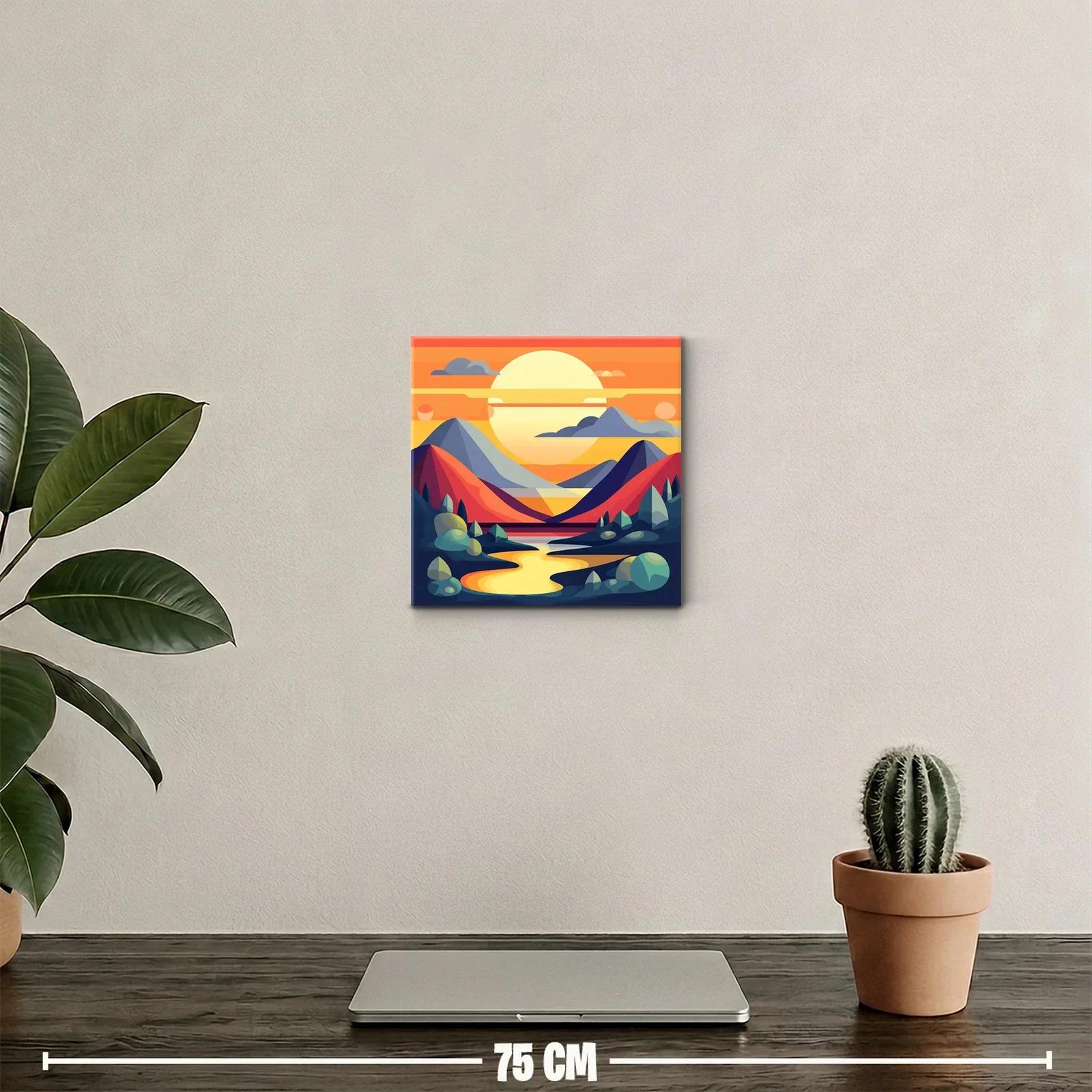 Paisaje abstracto con montañas y río al atardecer vibrante — miniatura 2