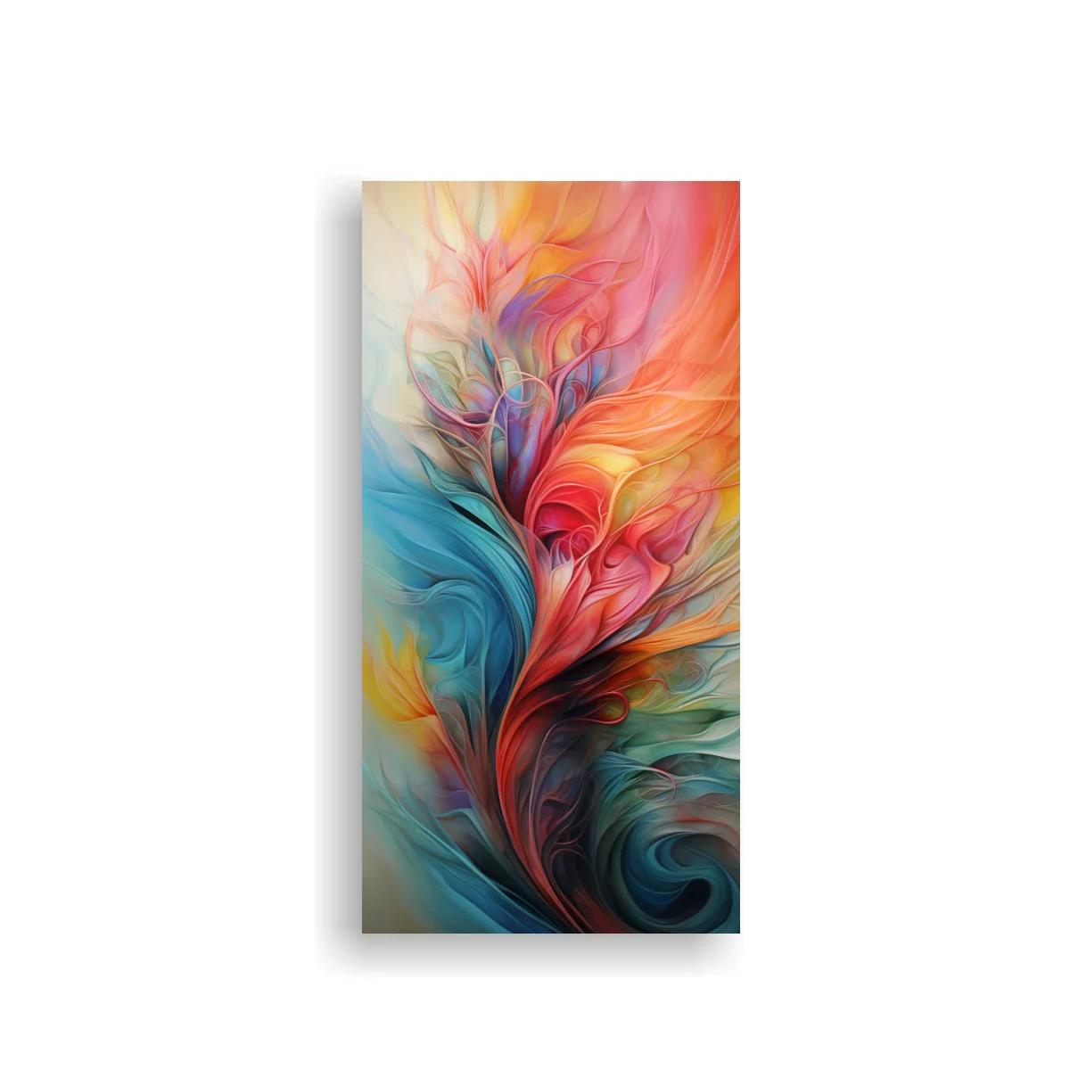 Cuadro pluma abstracta con remolinos y velos translúcidos