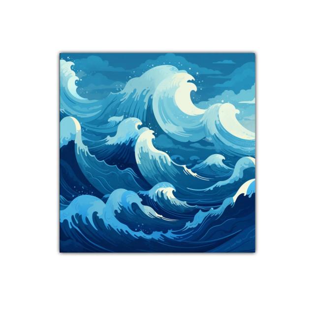 Dinámico cuadro de olas marinas en tonos azules vibrantes