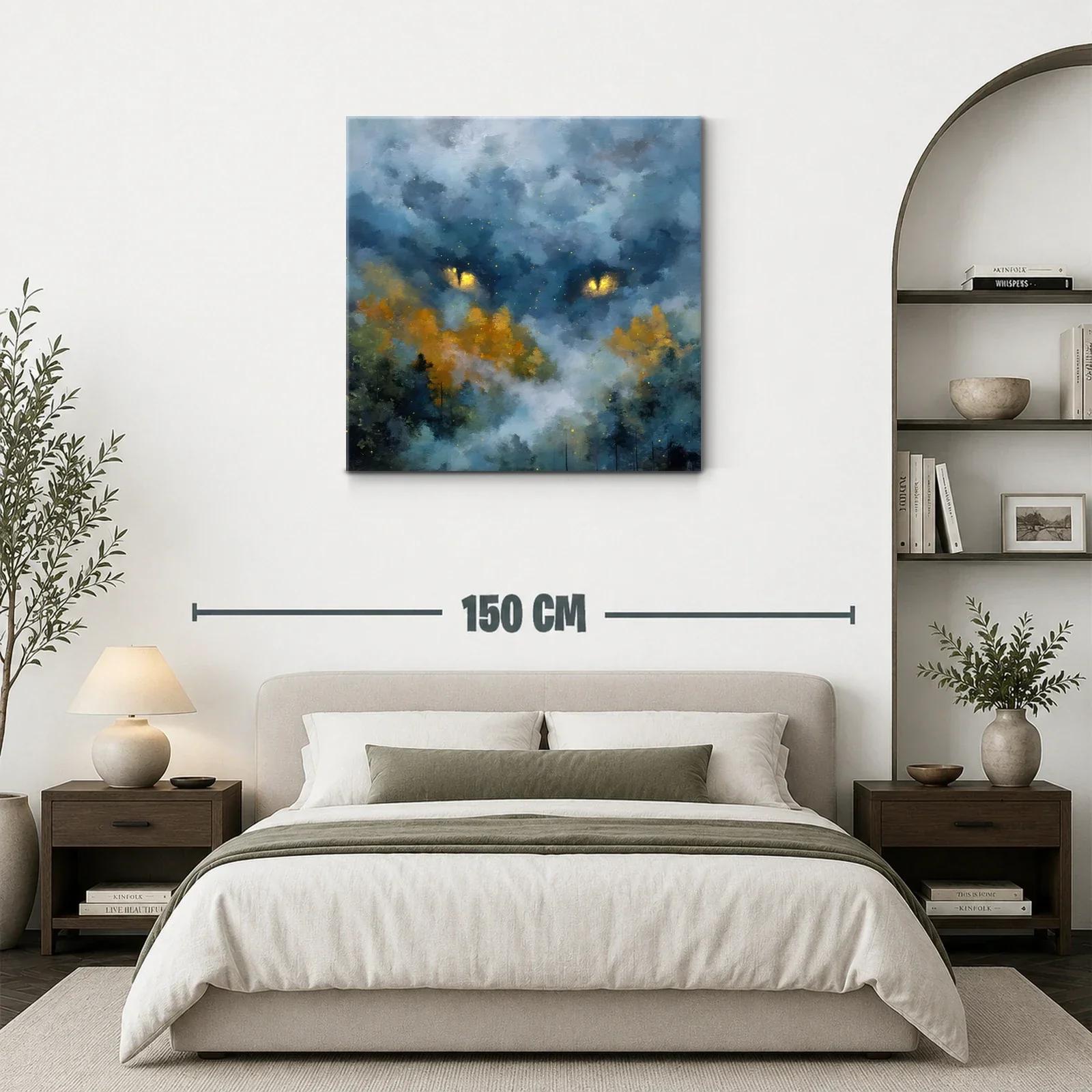 Cuadro de paisaje onírico con ojos dorados entre las nubes — miniatura 3