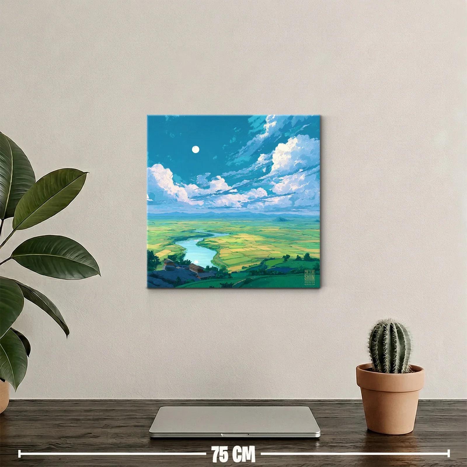 Paisaje sereno con río y vastos campos verdes — miniatura 2