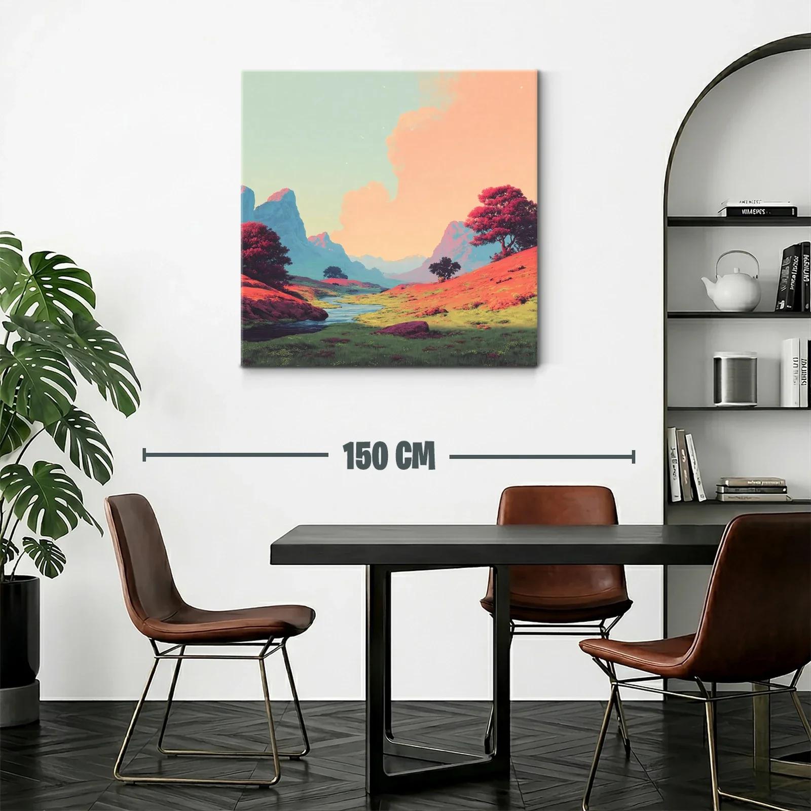 Paisaje sereno con colinas y río bajo cielo pastel — miniatura 2