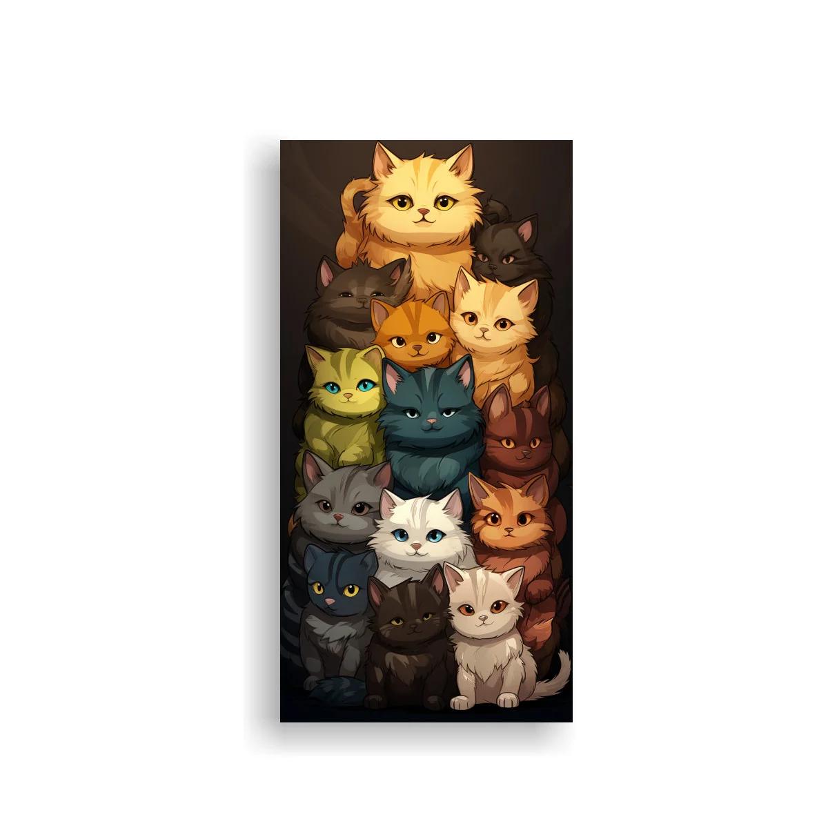Cuadro grupo de gatos apilados con fondo oscuro