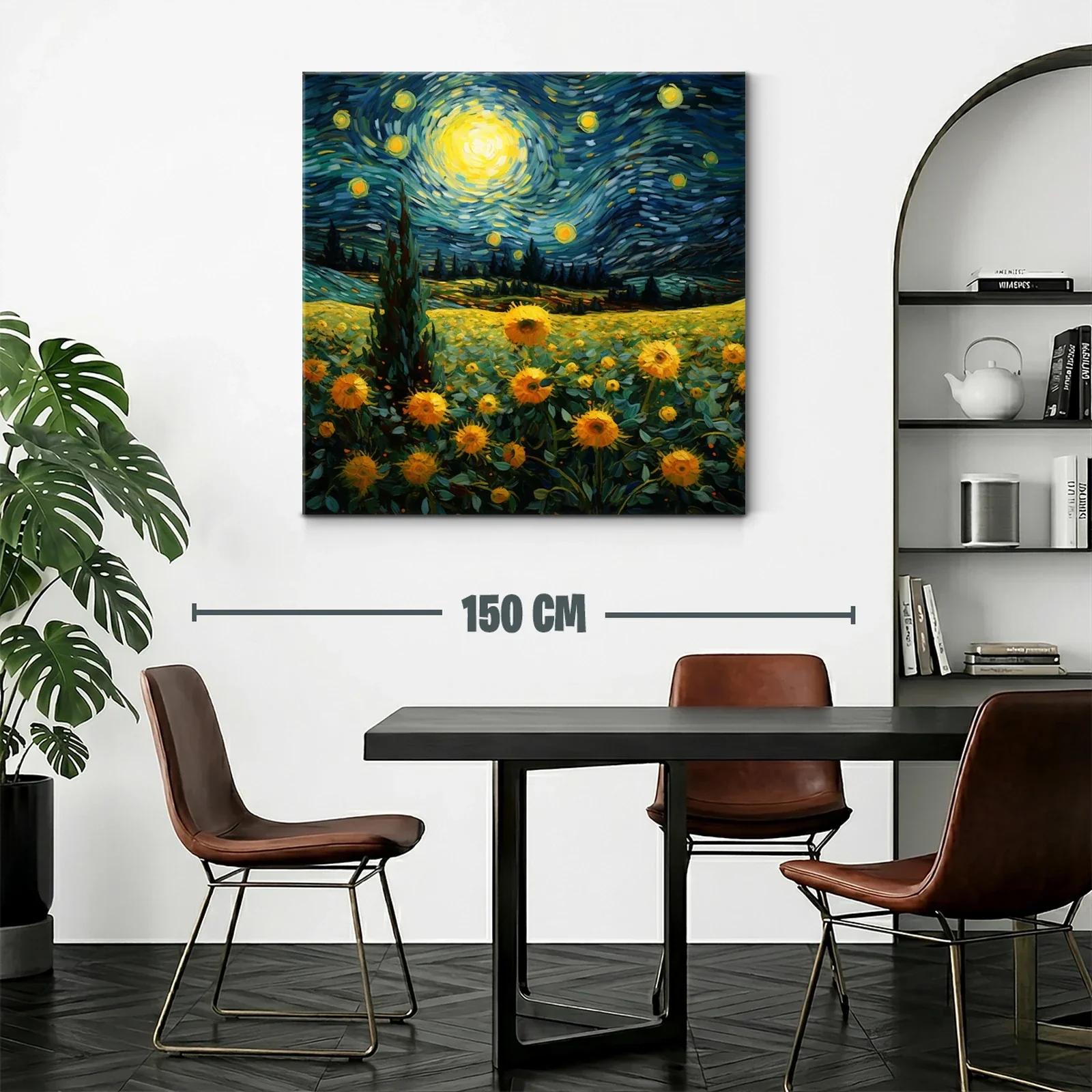 Campo de girasoles bajo cielo estrellado vibrante — miniatura 2