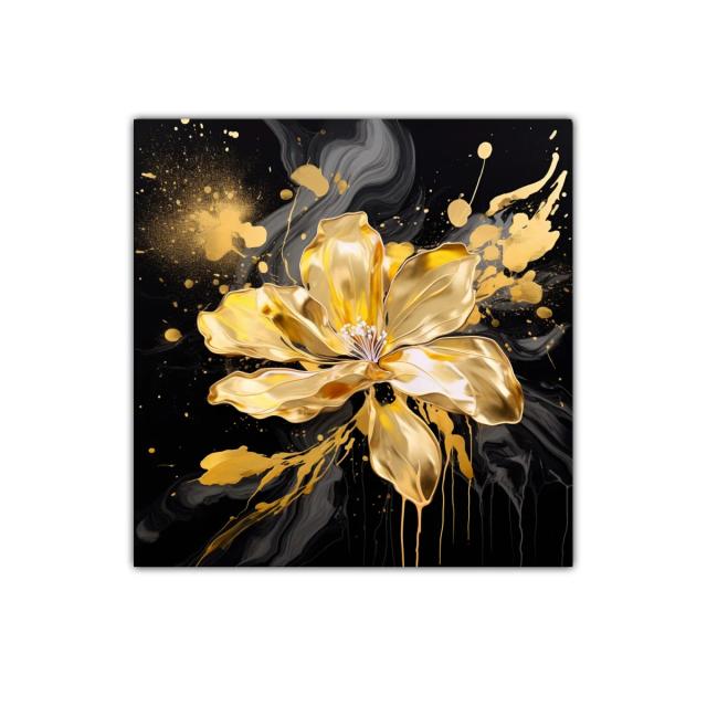 Flor dorada brillante sobre fondo negro elegante y moderno
