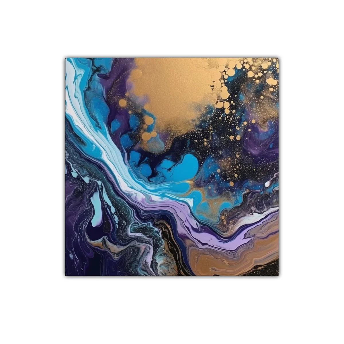 Composición abstracta en tonos azulados y dorados vibrantes