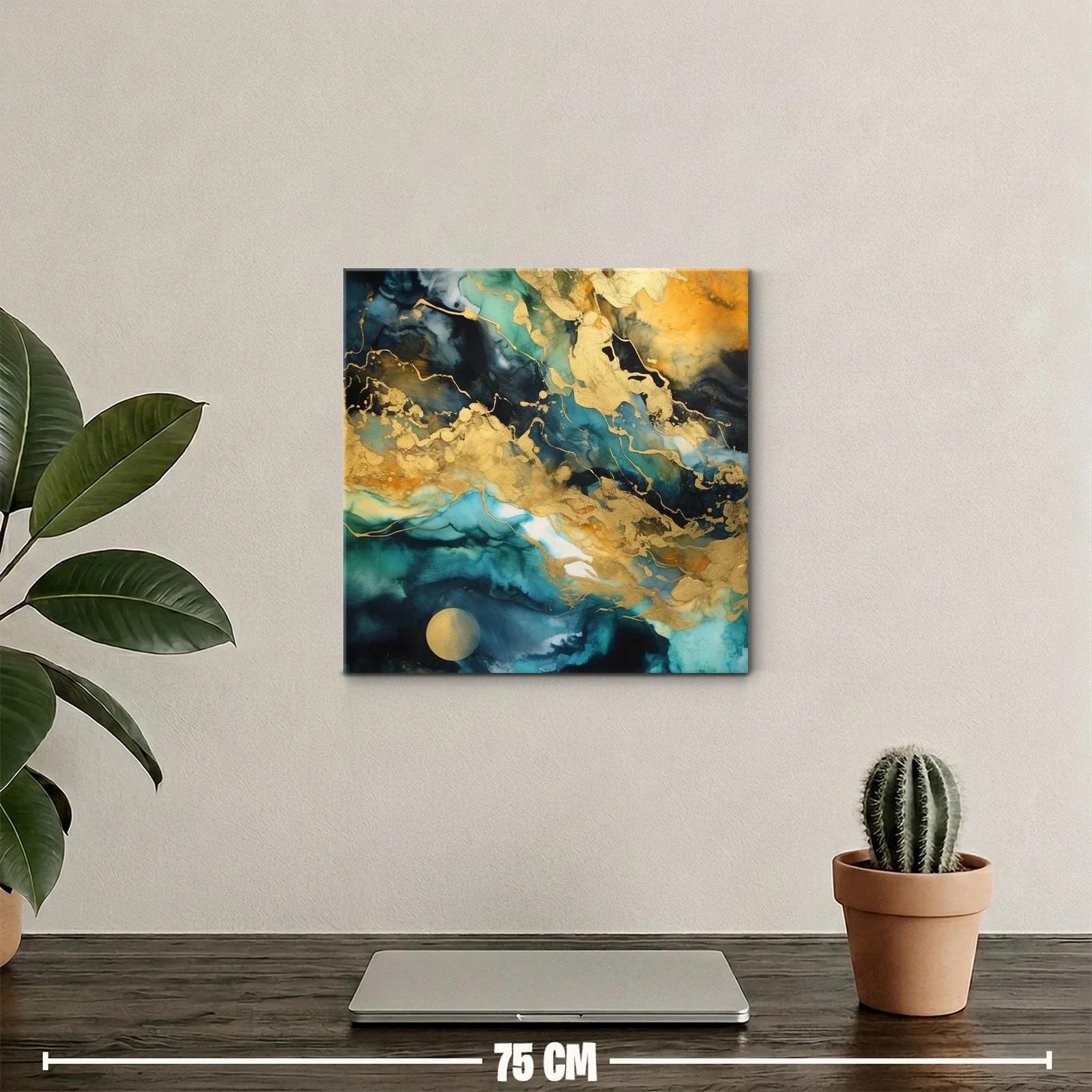 Cuadro abstracto con tonos dorados y azules intensos — miniatura 2