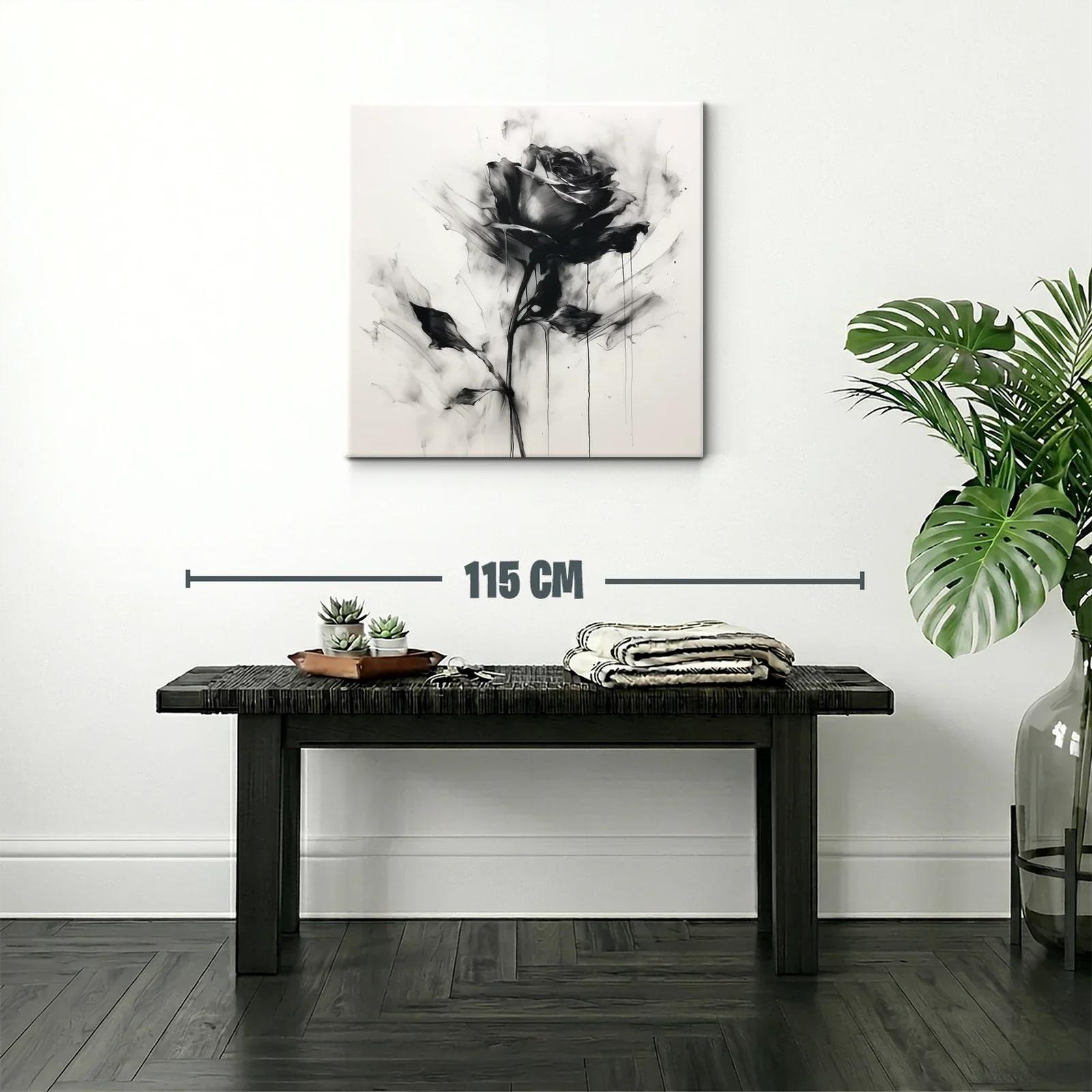 Rosa en blanco y negro con efecto acuarela y trazos fluidos — miniatura 2