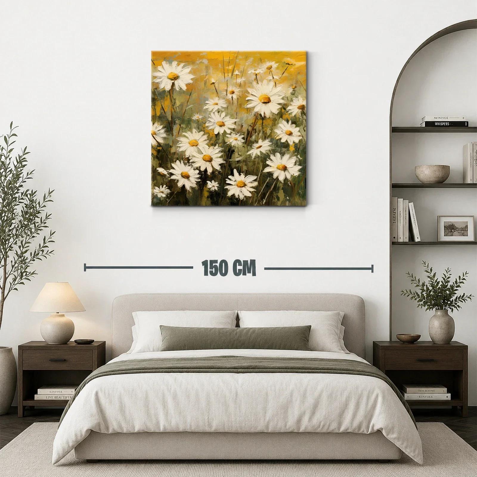 Cuadro de margaritas blancas con fondo en tonos amarillos — miniatura 3