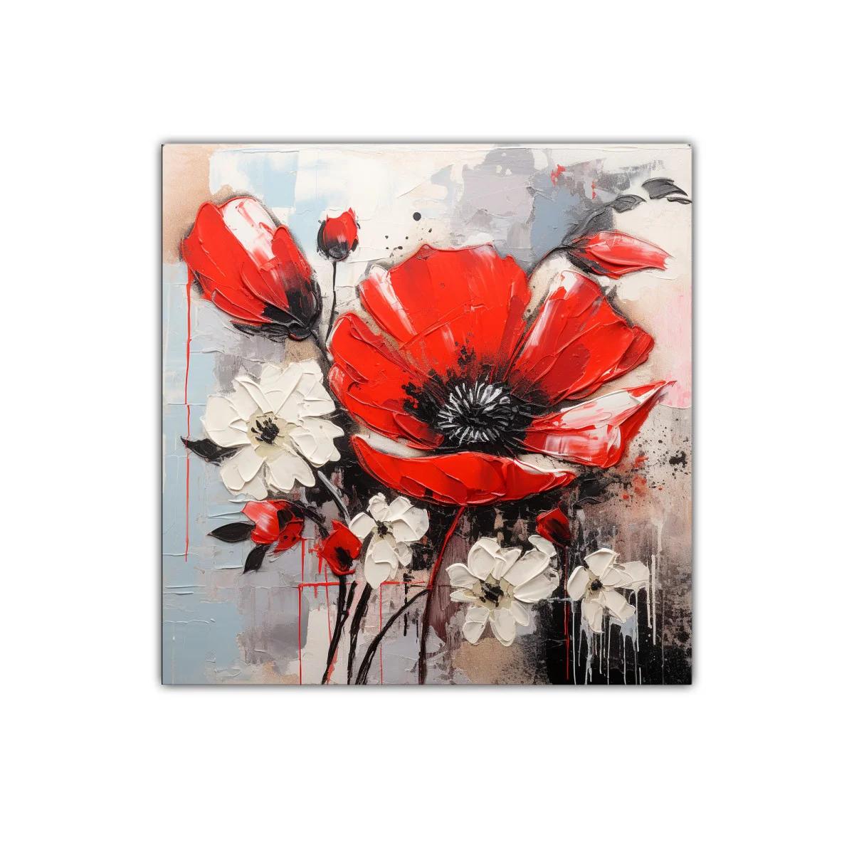 Impactante cuadro floral con flores rojas y blancas vibrantes — imagen principal