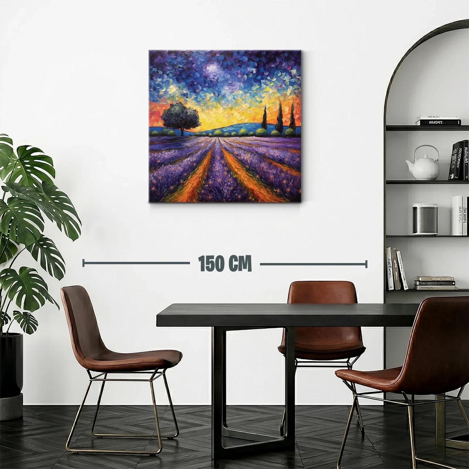 Paisaje de atardecer con campos de lavanda vibrantes — miniatura 2